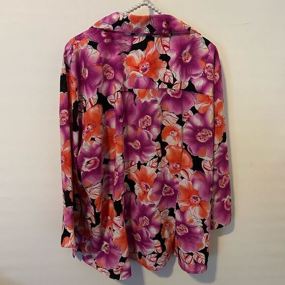 Allison Morgan woman 3X Button Up Top Floral Beach Summer Flowy Loose fairy plus - Picture 10 of 11
